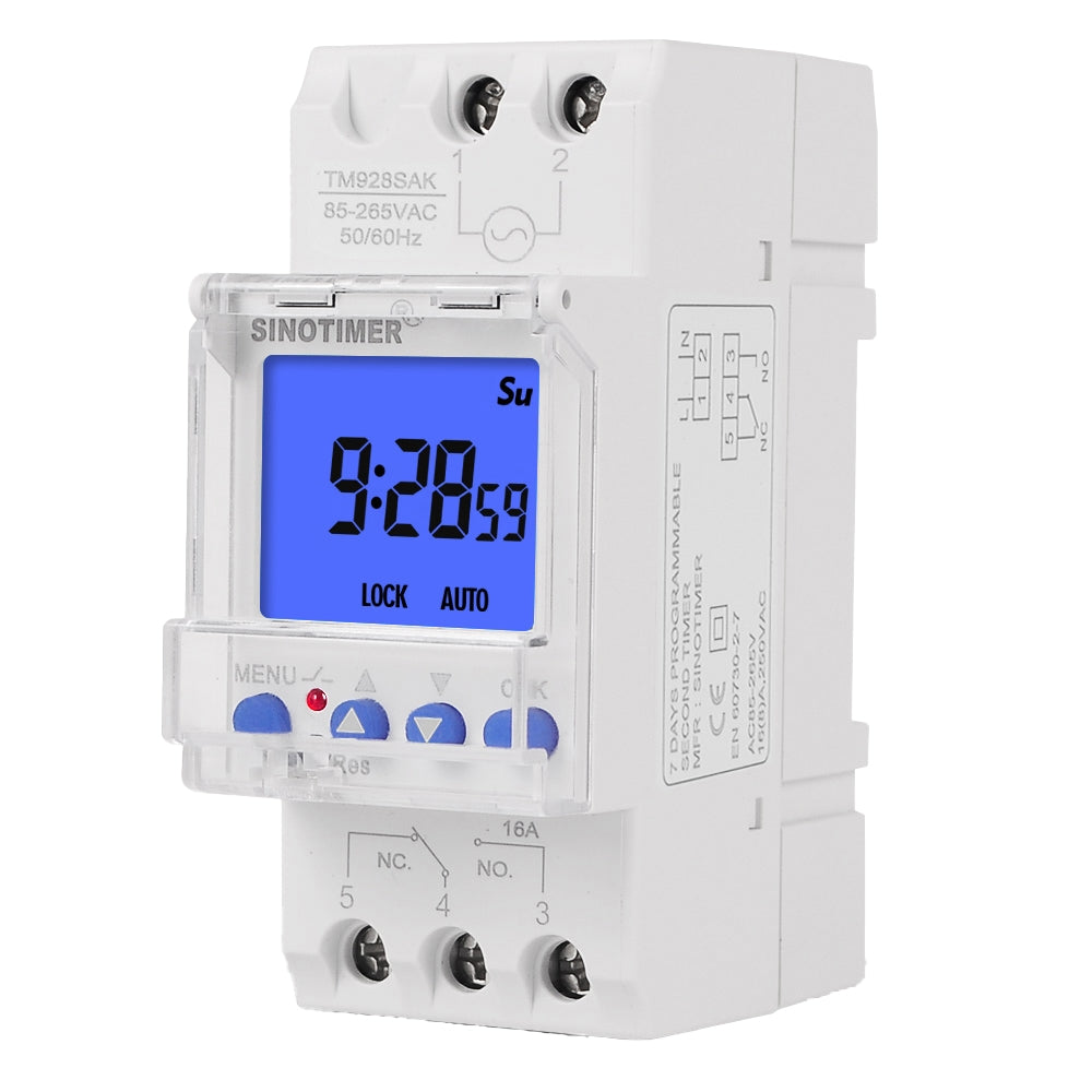 Releu digital cu temporizator, Sinotimer, temporizator, intrerupator, programabila, iluminata, 230V, 16A, TM928SKL